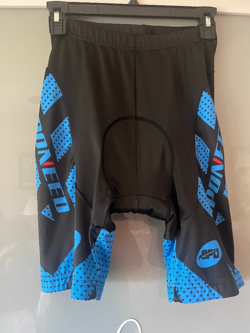 Sponeed cycling shorts Padded women SZ Medium Blk W/blu Dots #64